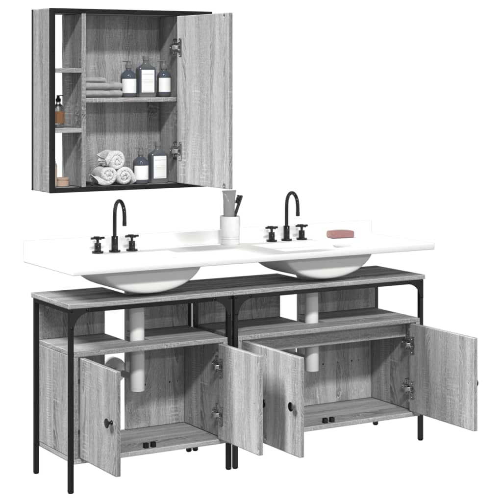 3-delige Badkamermeubelset bewerkt hout grijs sonoma eikenkleur is nu te koop bij PeponiXL, paradijselijk wonen!