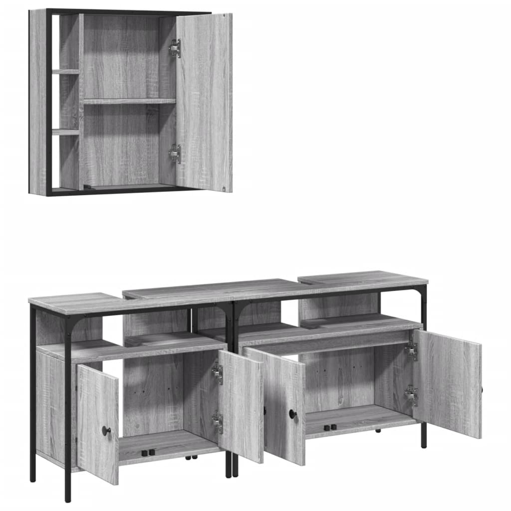 3-delige Badkamermeubelset bewerkt hout grijs sonoma eikenkleur is nu te koop bij PeponiXL, paradijselijk wonen!