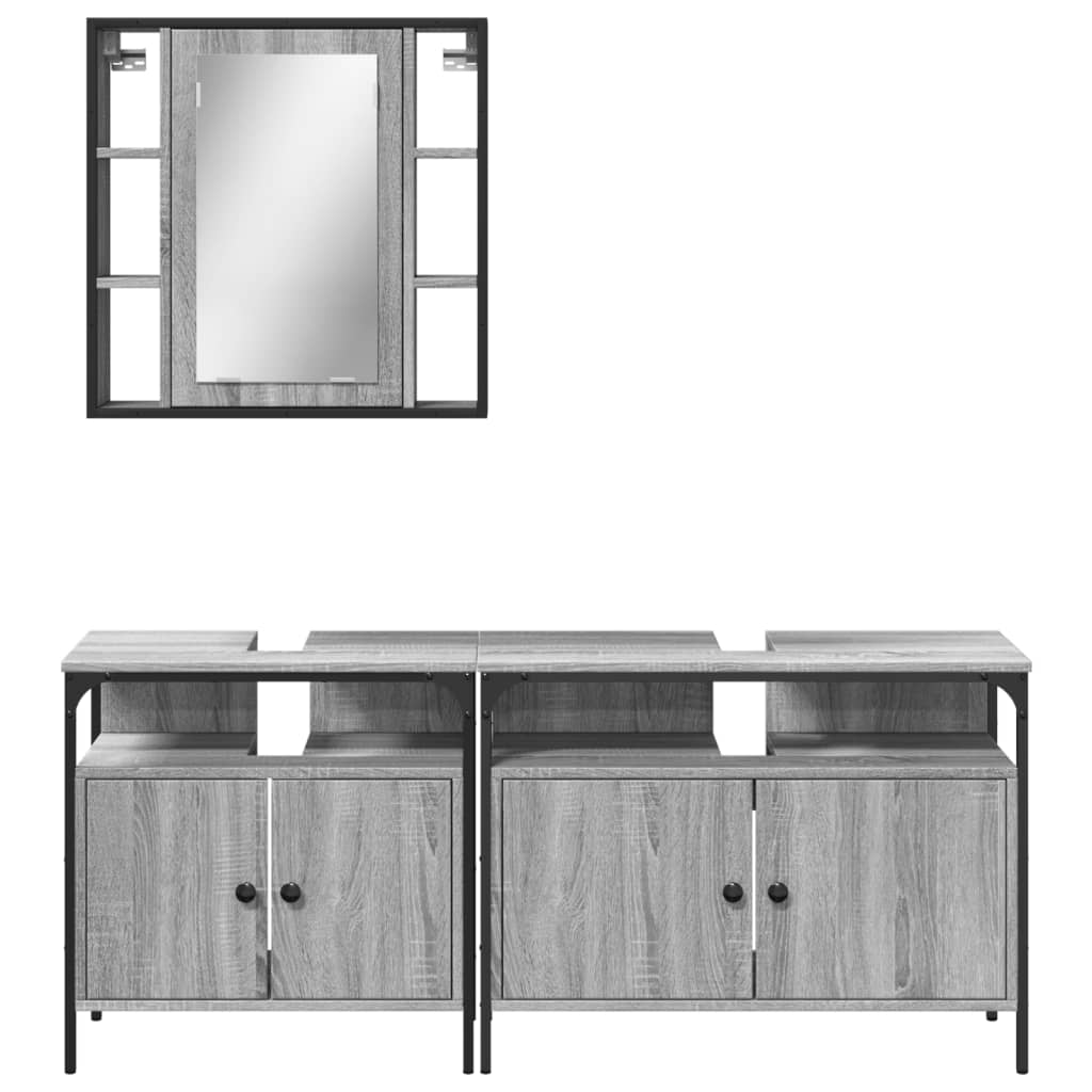 3-delige Badkamermeubelset bewerkt hout grijs sonoma eikenkleur is nu te koop bij PeponiXL, paradijselijk wonen!