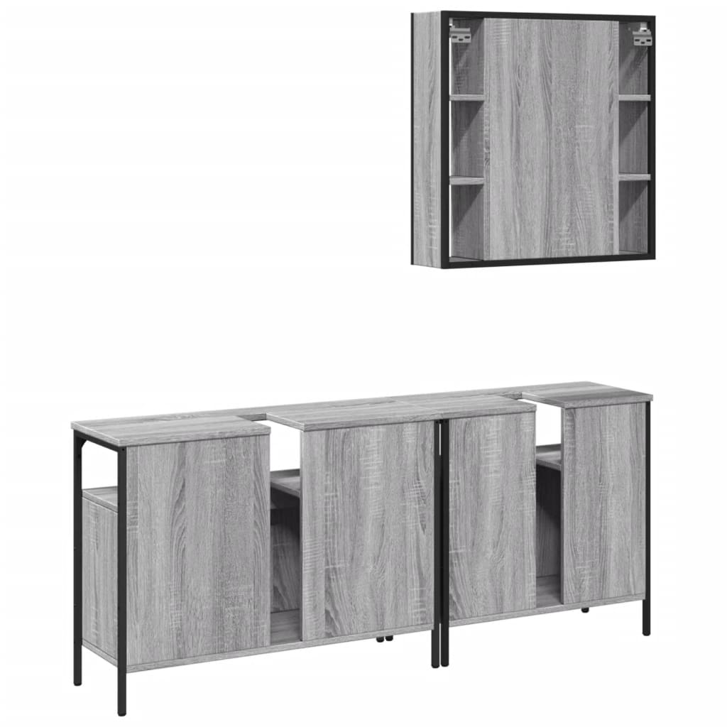 3-delige Badkamermeubelset bewerkt hout grijs sonoma eikenkleur is nu te koop bij PeponiXL, paradijselijk wonen!