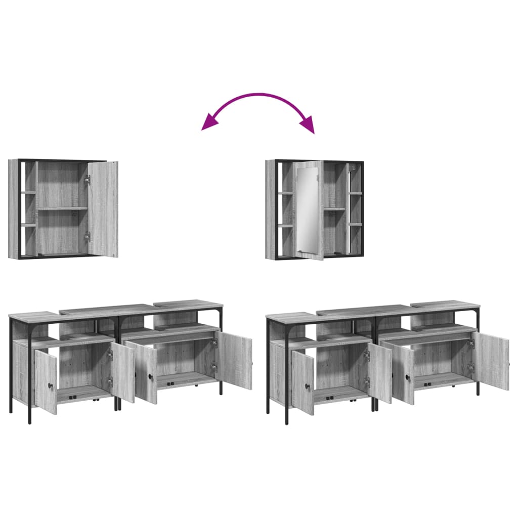 3-delige Badkamermeubelset bewerkt hout grijs sonoma eikenkleur is nu te koop bij PeponiXL, paradijselijk wonen!