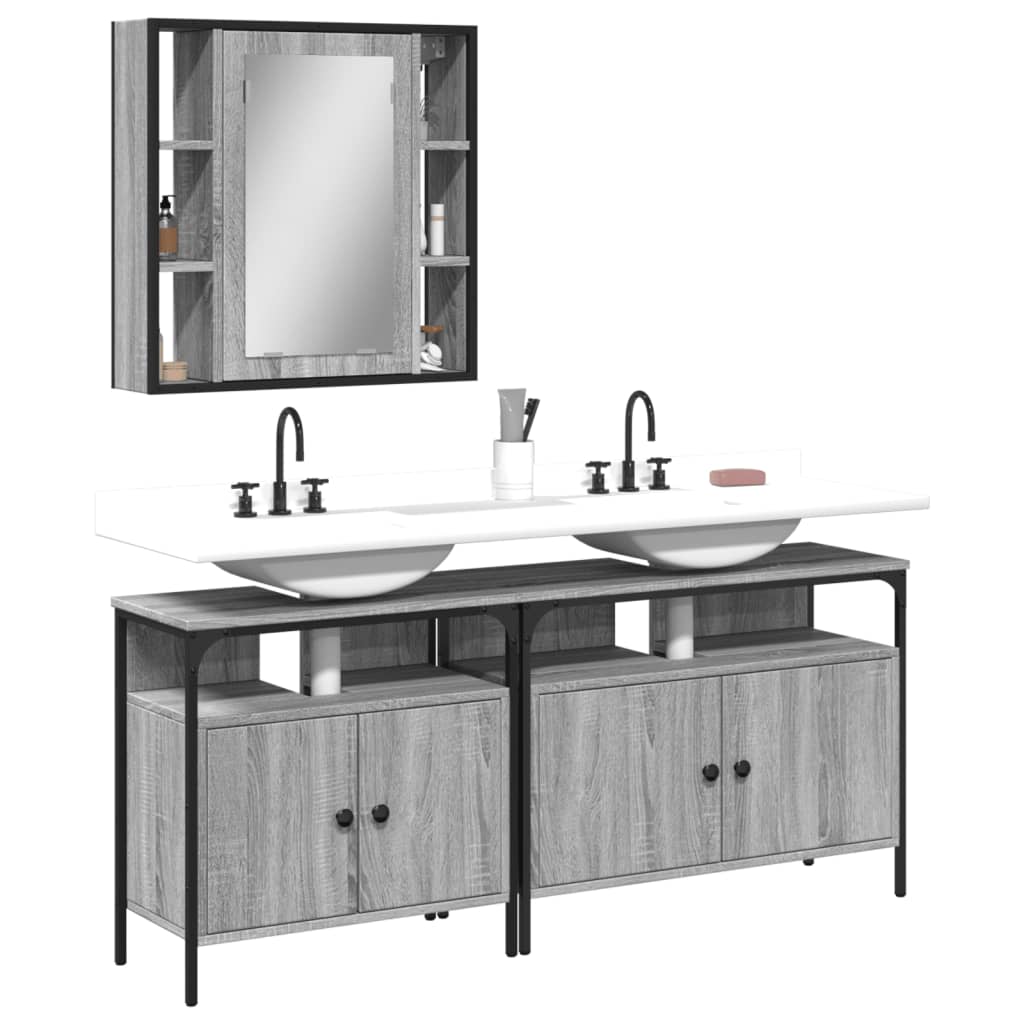3-delige Badkamermeubelset bewerkt hout grijs sonoma eikenkleur is nu te koop bij PeponiXL, paradijselijk wonen!