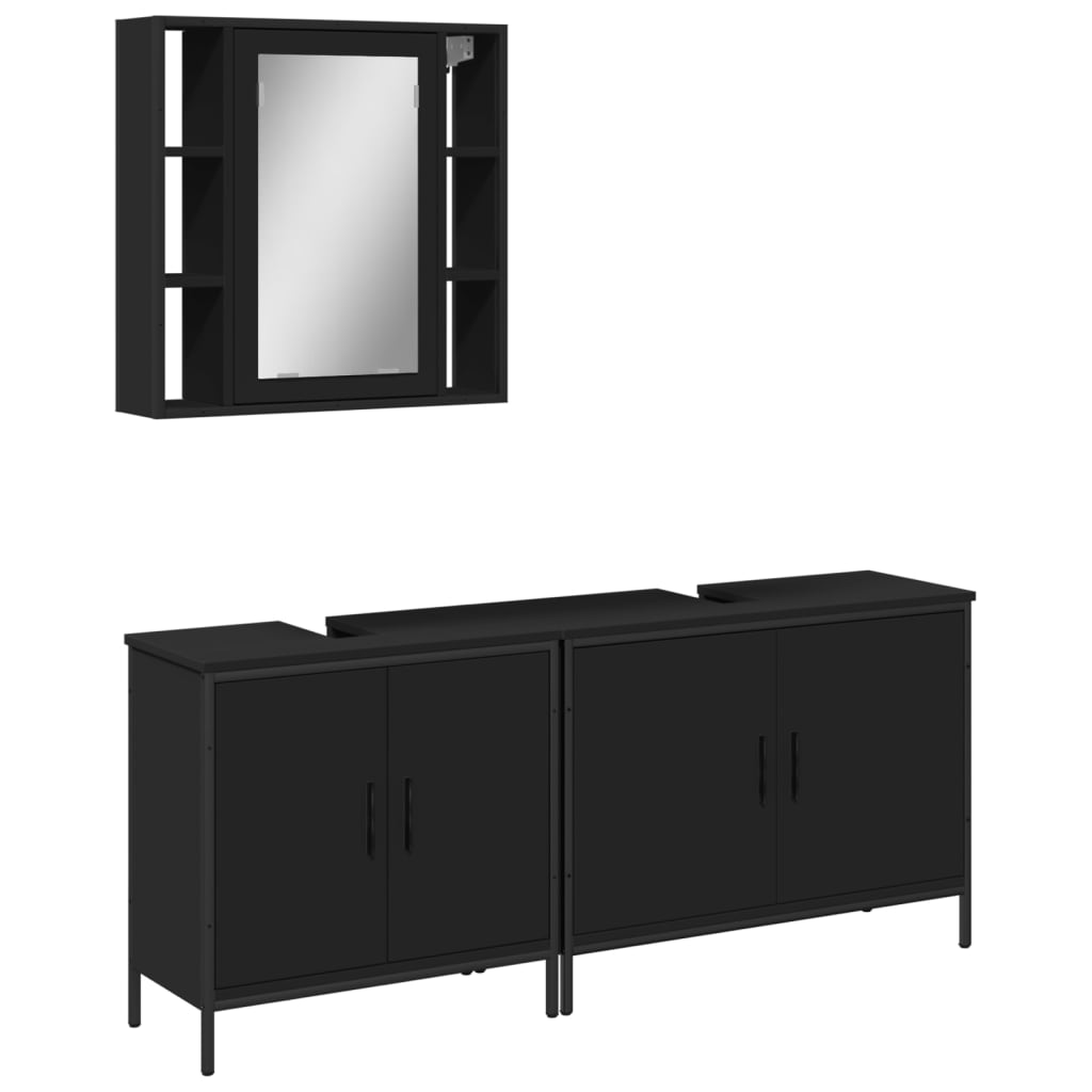 3-delige Badkamerkastenset bewerkt hout zwart is nu te koop bij PeponiXL, paradijselijk wonen!