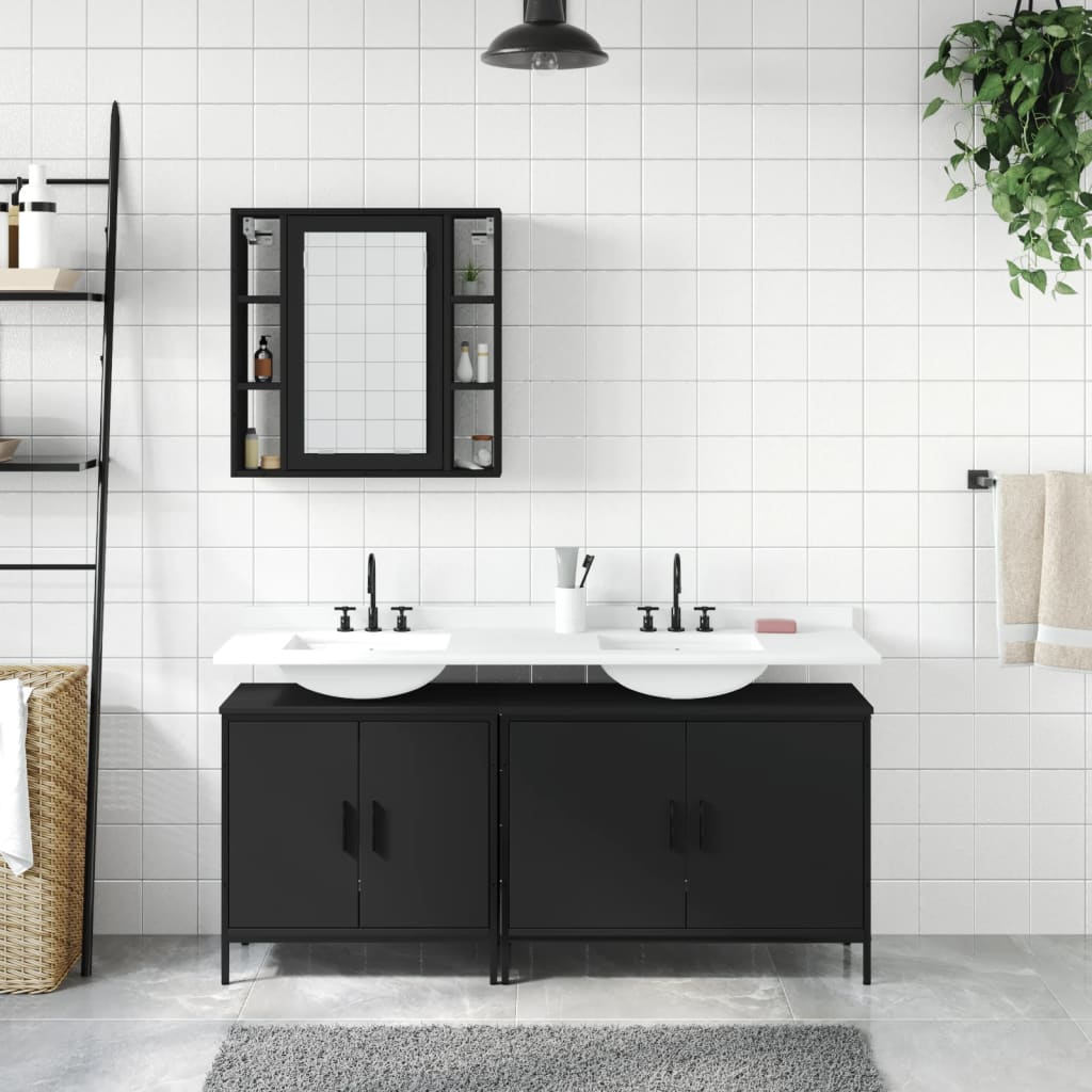 3-delige Badkamerkastenset bewerkt hout zwart is nu te koop bij PeponiXL, paradijselijk wonen!