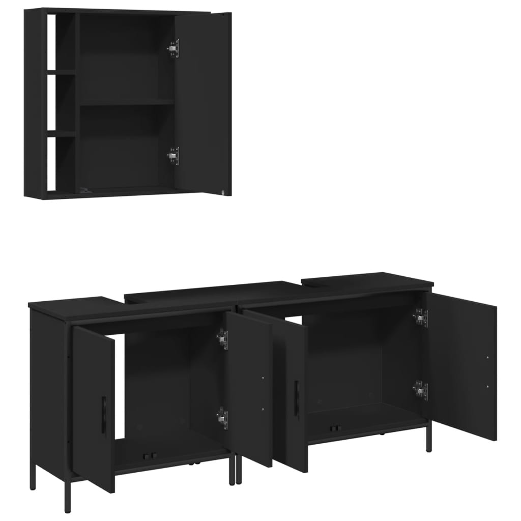 3-delige Badkamerkastenset bewerkt hout zwart is nu te koop bij PeponiXL, paradijselijk wonen!