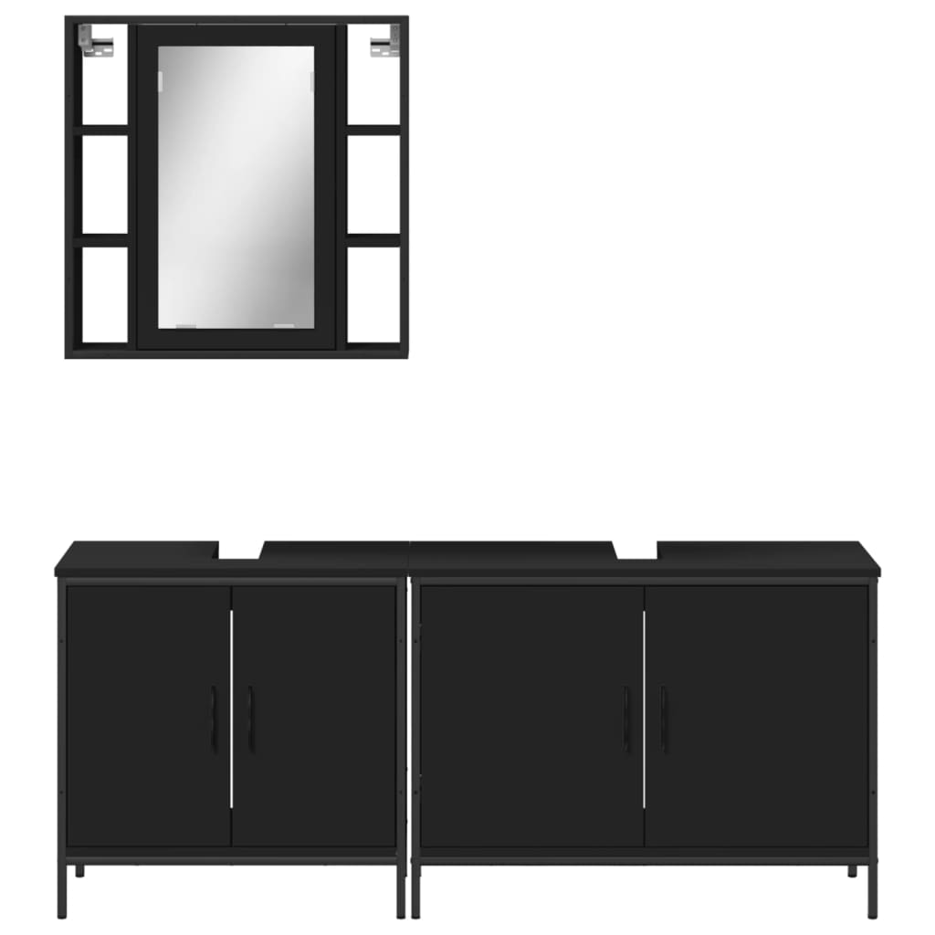 3-delige Badkamerkastenset bewerkt hout zwart is nu te koop bij PeponiXL, paradijselijk wonen!