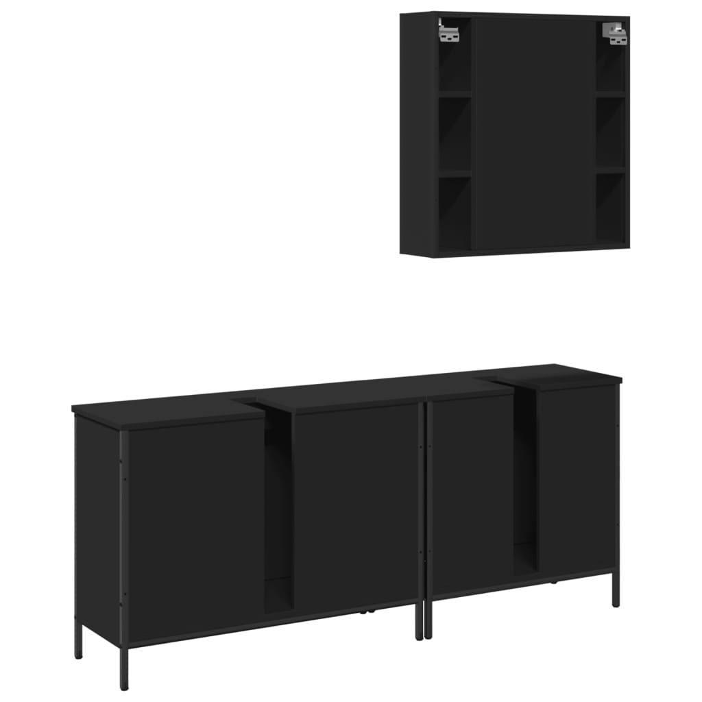 3-delige Badkamerkastenset bewerkt hout zwart is nu te koop bij PeponiXL, paradijselijk wonen!