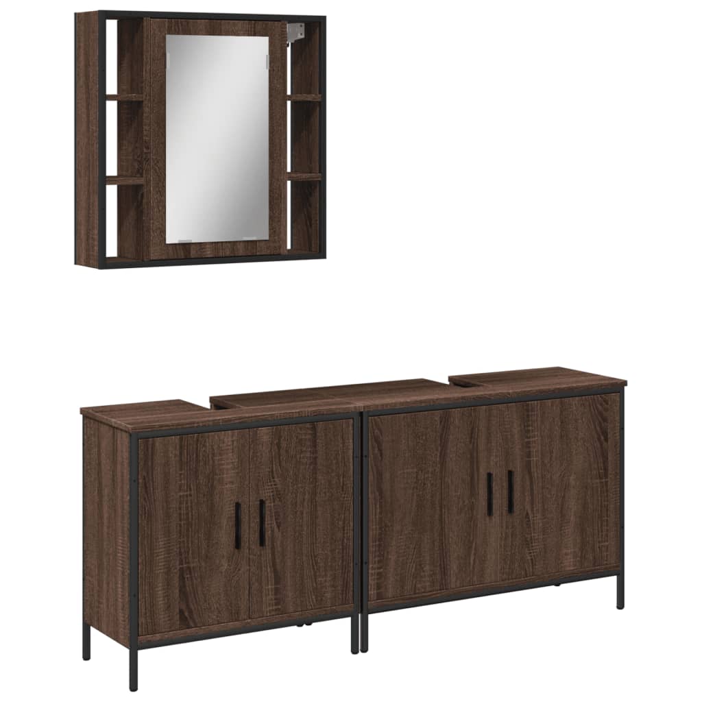 3-delige Badkamermeubelset bewerkt hout bruin eikenkleur is nu te koop bij PeponiXL, paradijselijk wonen!