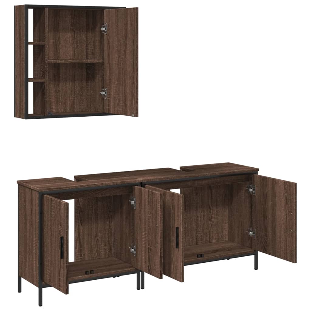 3-delige Badkamermeubelset bewerkt hout bruin eikenkleur is nu te koop bij PeponiXL, paradijselijk wonen!
