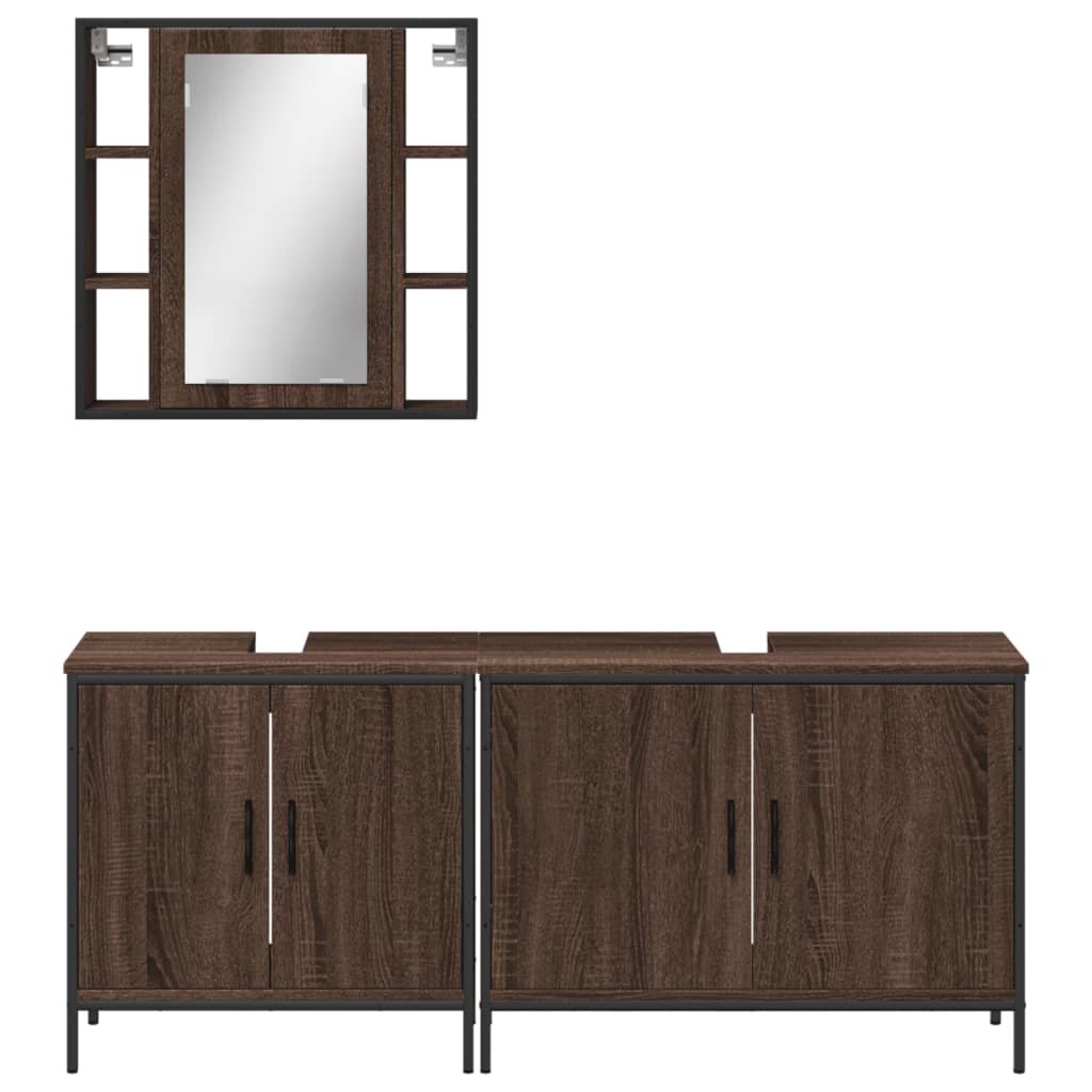 3-delige Badkamermeubelset bewerkt hout bruin eikenkleur is nu te koop bij PeponiXL, paradijselijk wonen!