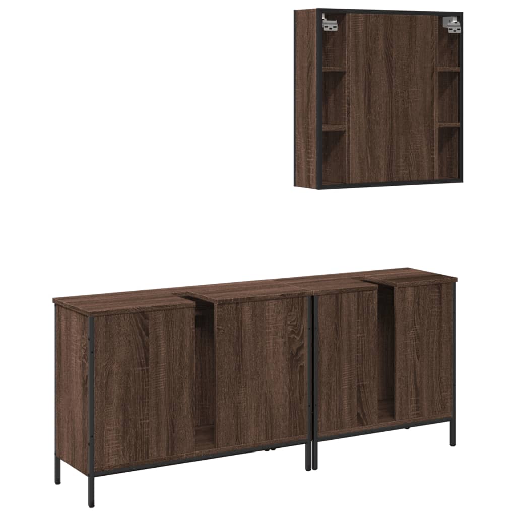 3-delige Badkamermeubelset bewerkt hout bruin eikenkleur is nu te koop bij PeponiXL, paradijselijk wonen!