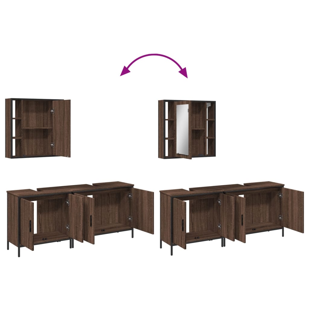 3-delige Badkamermeubelset bewerkt hout bruin eikenkleur is nu te koop bij PeponiXL, paradijselijk wonen!
