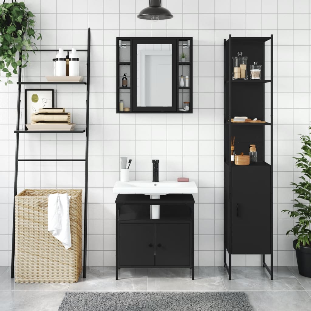 3-delige Badkamerkastenset bewerkt hout zwart is nu te koop bij PeponiXL, paradijselijk wonen!