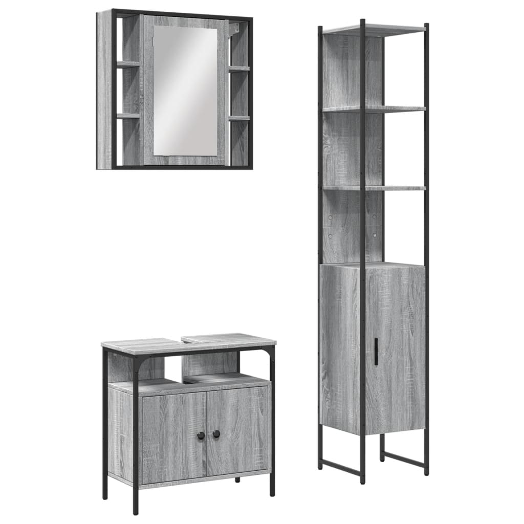 3-delige Badkamermeubelset bewerkt hout grijs sonoma eikenkleur is nu te koop bij PeponiXL, paradijselijk wonen!