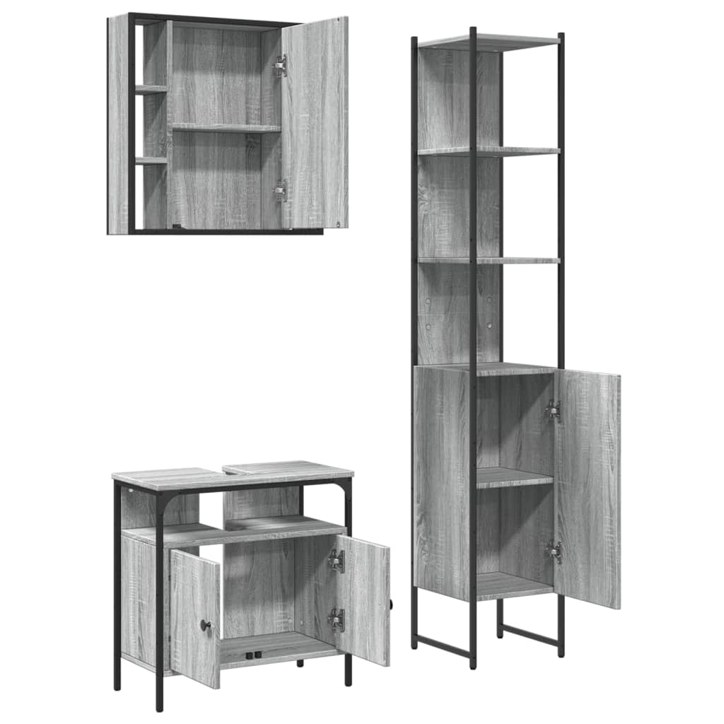 3-delige Badkamermeubelset bewerkt hout grijs sonoma eikenkleur is nu te koop bij PeponiXL, paradijselijk wonen!