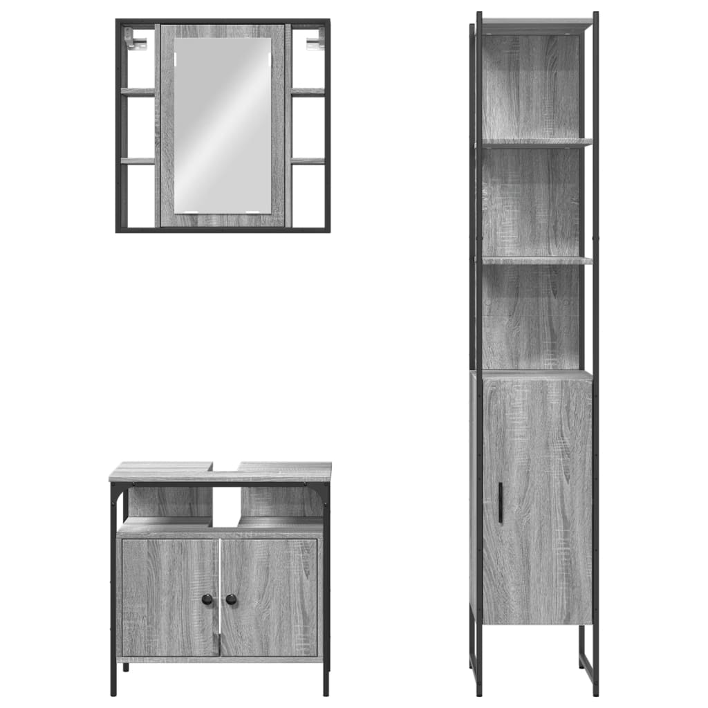 3-delige Badkamermeubelset bewerkt hout grijs sonoma eikenkleur is nu te koop bij PeponiXL, paradijselijk wonen!