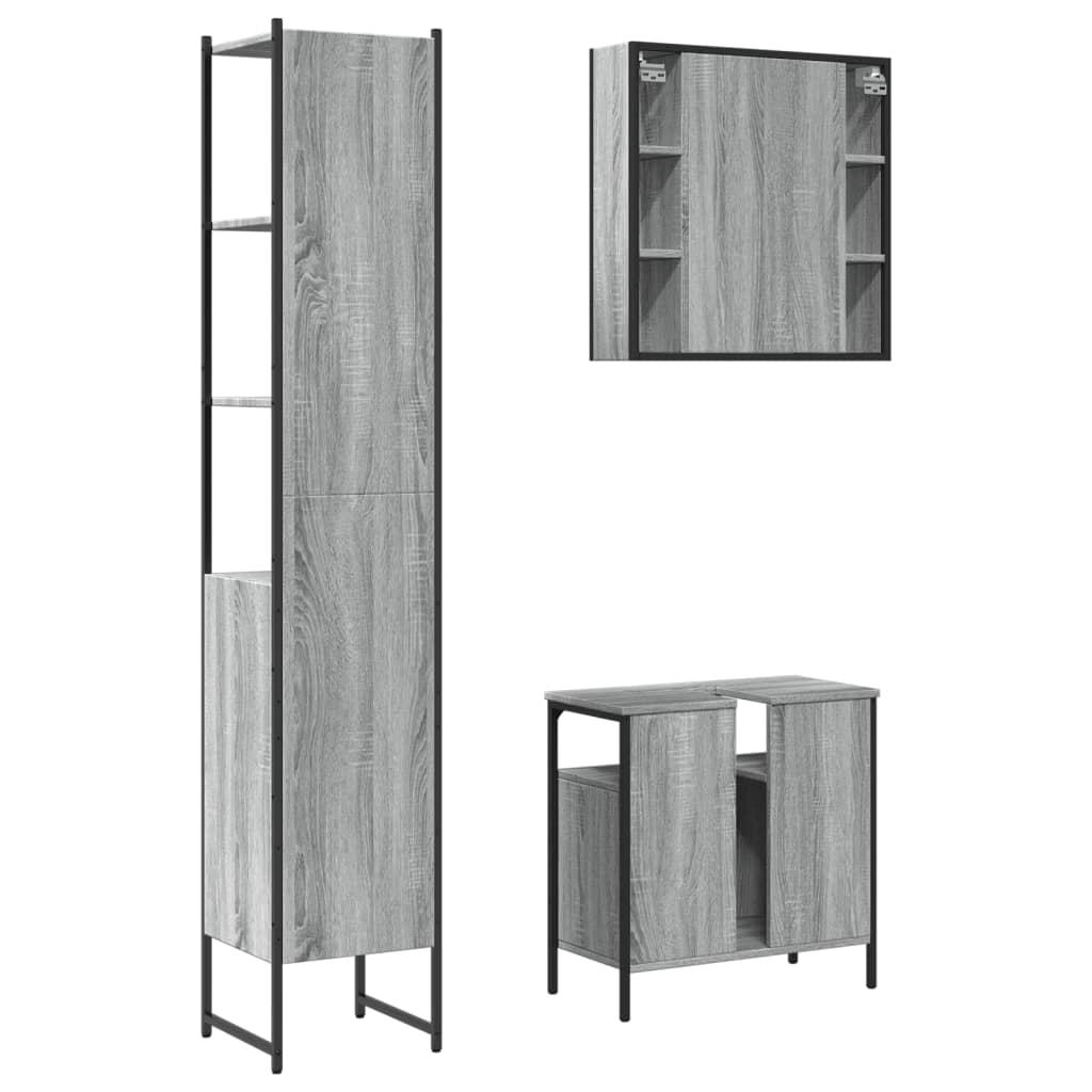 3-delige Badkamermeubelset bewerkt hout grijs sonoma eikenkleur is nu te koop bij PeponiXL, paradijselijk wonen!