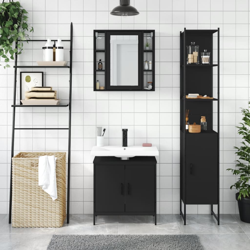 3-delige Badkamerkastenset bewerkt hout zwart is nu te koop bij PeponiXL, paradijselijk wonen!