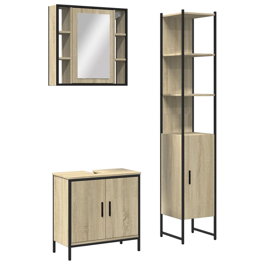 3-delige Badkamerkastenset bewerkt hout sonoma eikenkleurig is nu te koop bij PeponiXL, paradijselijk wonen!