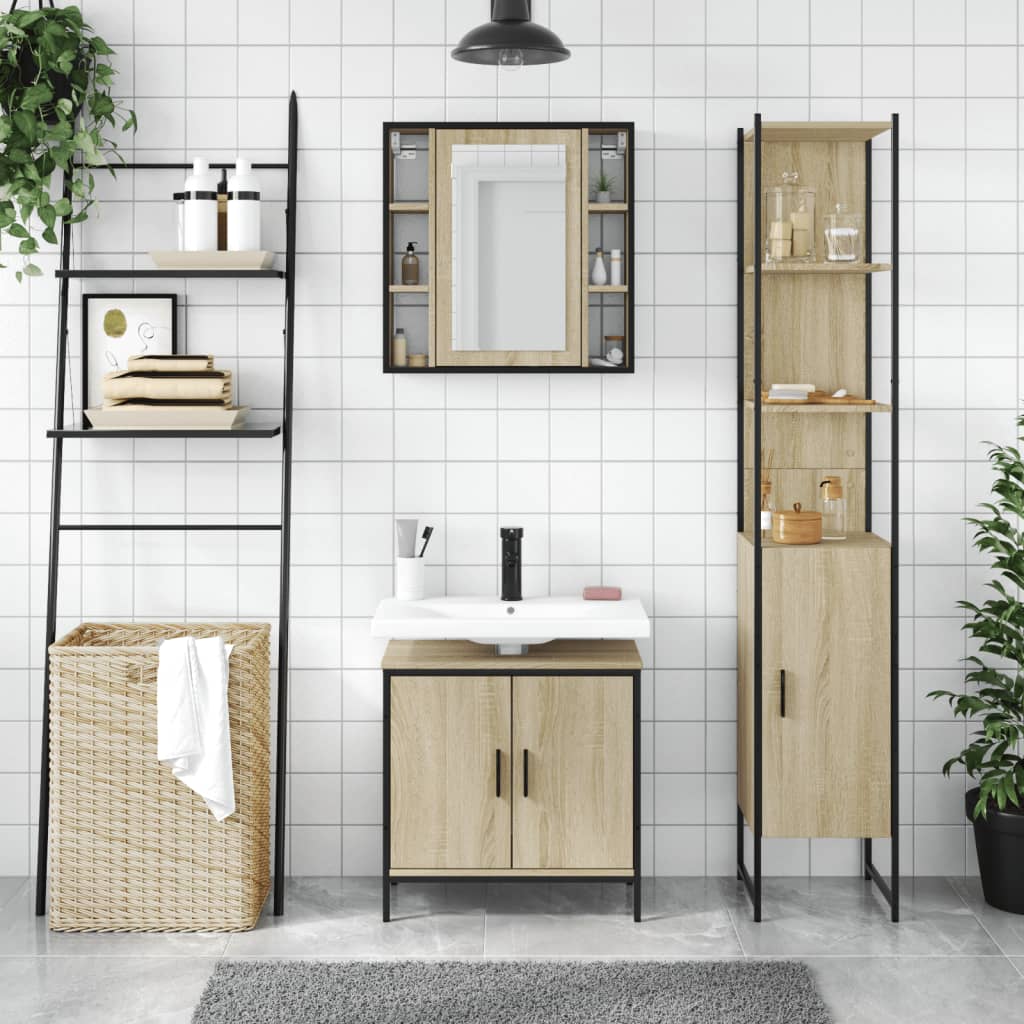 3-delige Badkamerkastenset bewerkt hout sonoma eikenkleurig is nu te koop bij PeponiXL, paradijselijk wonen!