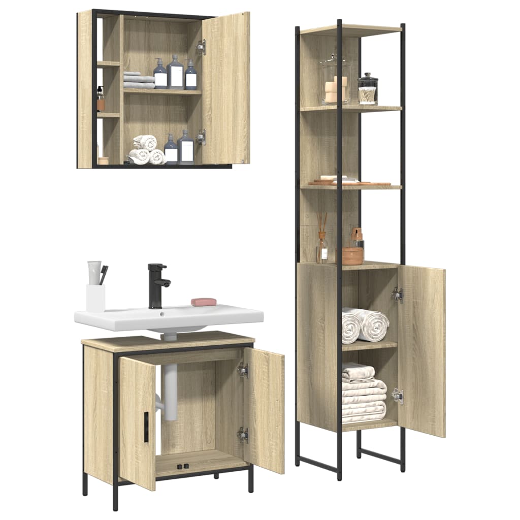 3-delige Badkamerkastenset bewerkt hout sonoma eikenkleurig is nu te koop bij PeponiXL, paradijselijk wonen!