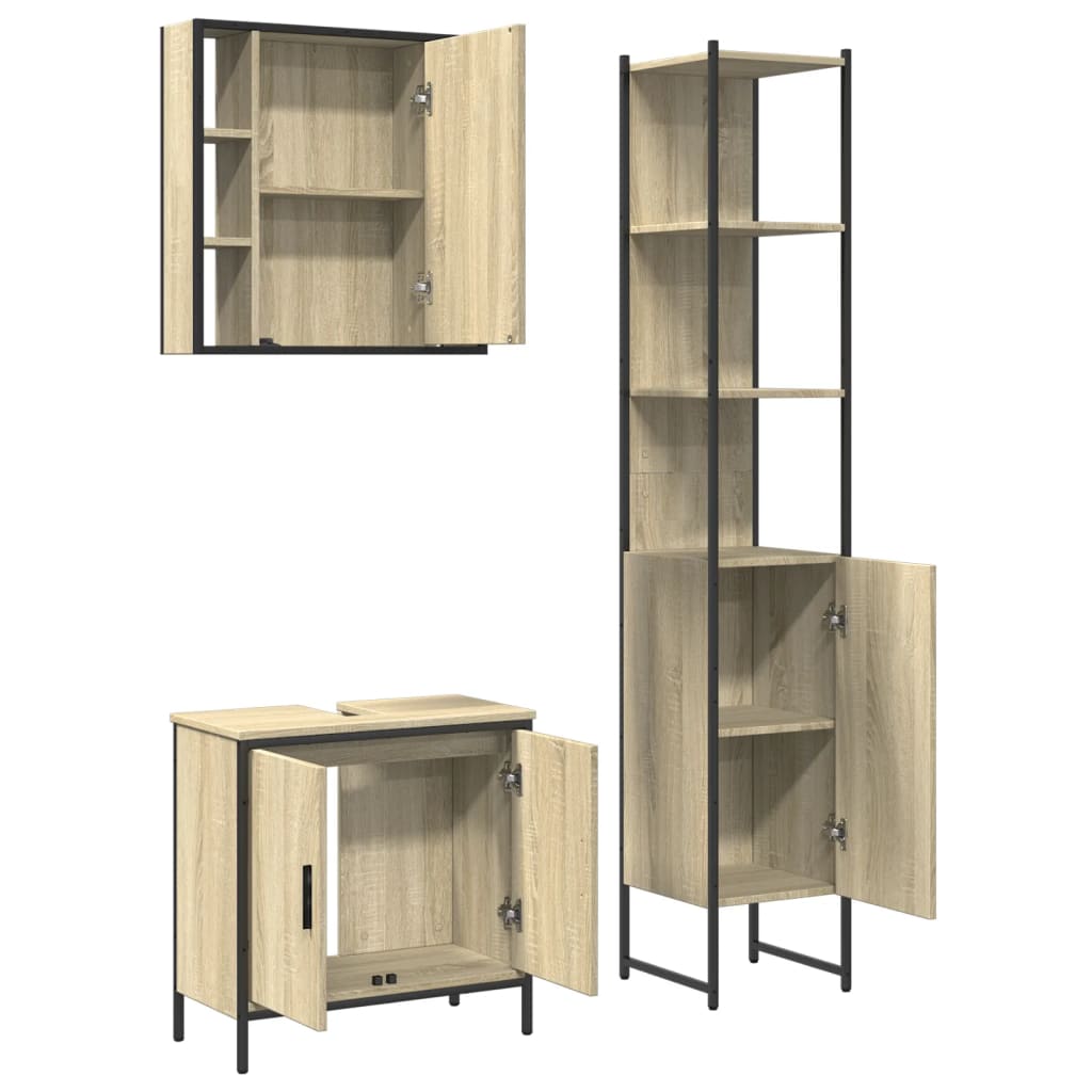 3-delige Badkamerkastenset bewerkt hout sonoma eikenkleurig is nu te koop bij PeponiXL, paradijselijk wonen!