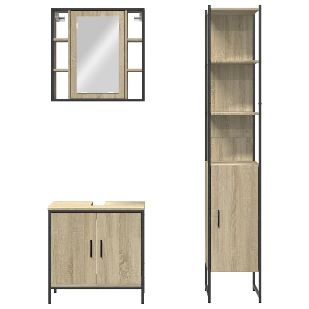 3-delige Badkamerkastenset bewerkt hout sonoma eikenkleurig is nu te koop bij PeponiXL, paradijselijk wonen!