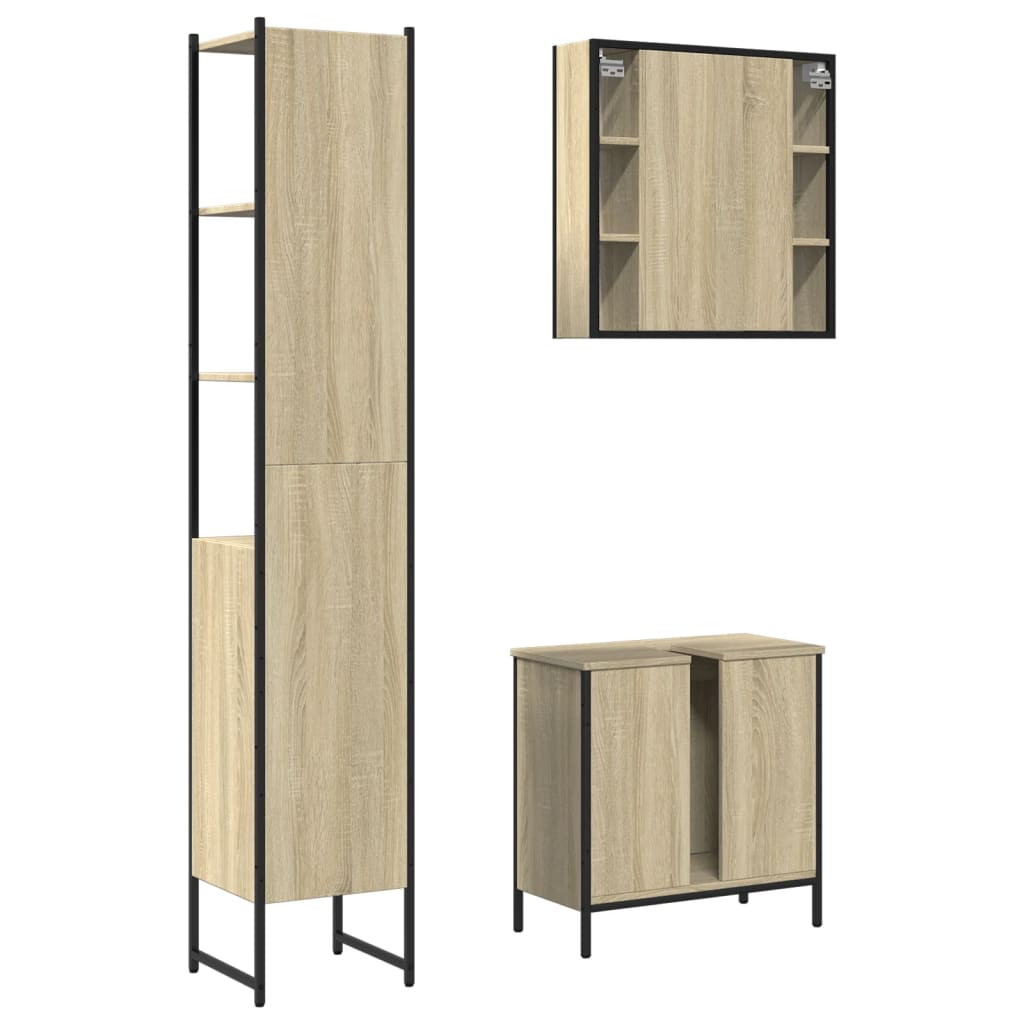 3-delige Badkamerkastenset bewerkt hout sonoma eikenkleurig is nu te koop bij PeponiXL, paradijselijk wonen!