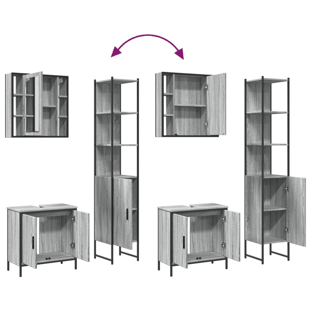 3-delige Badkamermeubelset bewerkt hout grijs sonoma eikenkleur is nu te koop bij PeponiXL, paradijselijk wonen!