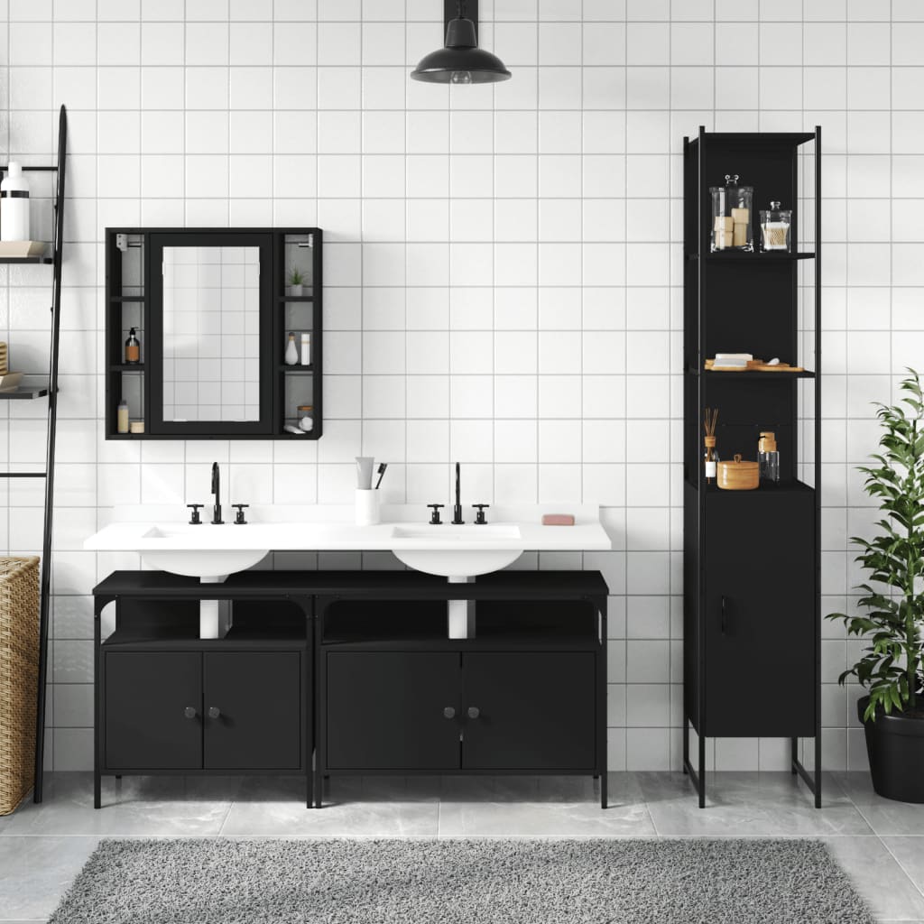 4-delige Badkamermeubelset bewerkt hout zwart is nu te koop bij PeponiXL, paradijselijk wonen!