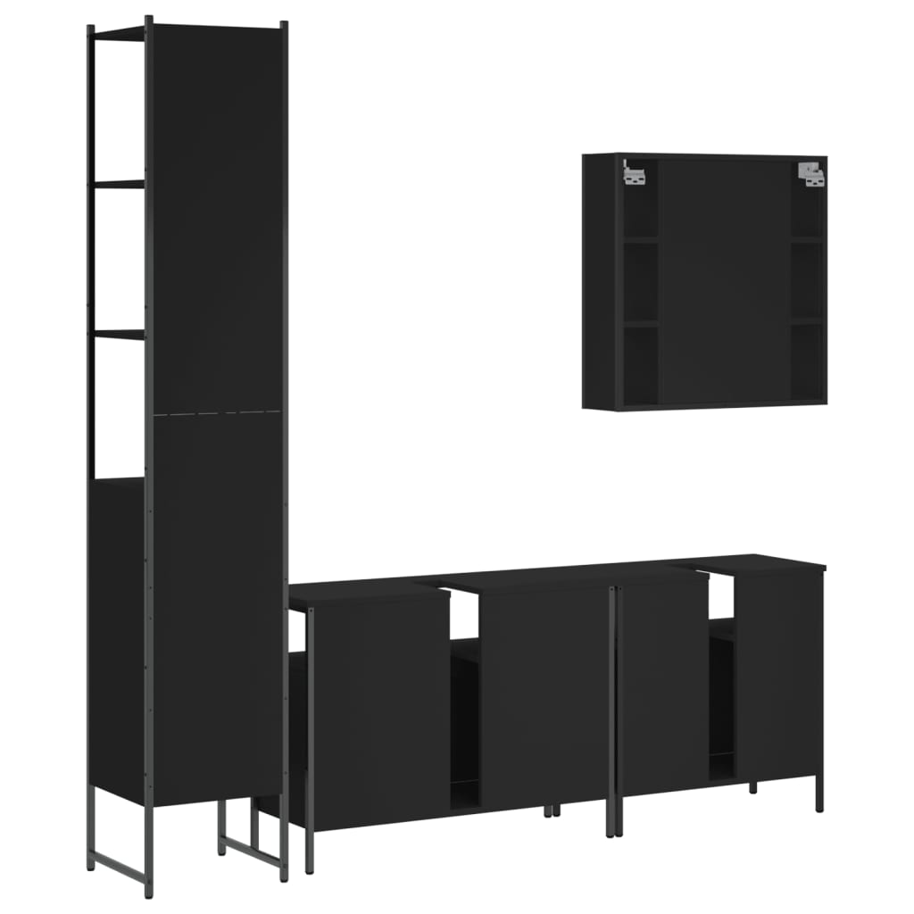 4-delige Badkamermeubelset bewerkt hout zwart is nu te koop bij PeponiXL, paradijselijk wonen!