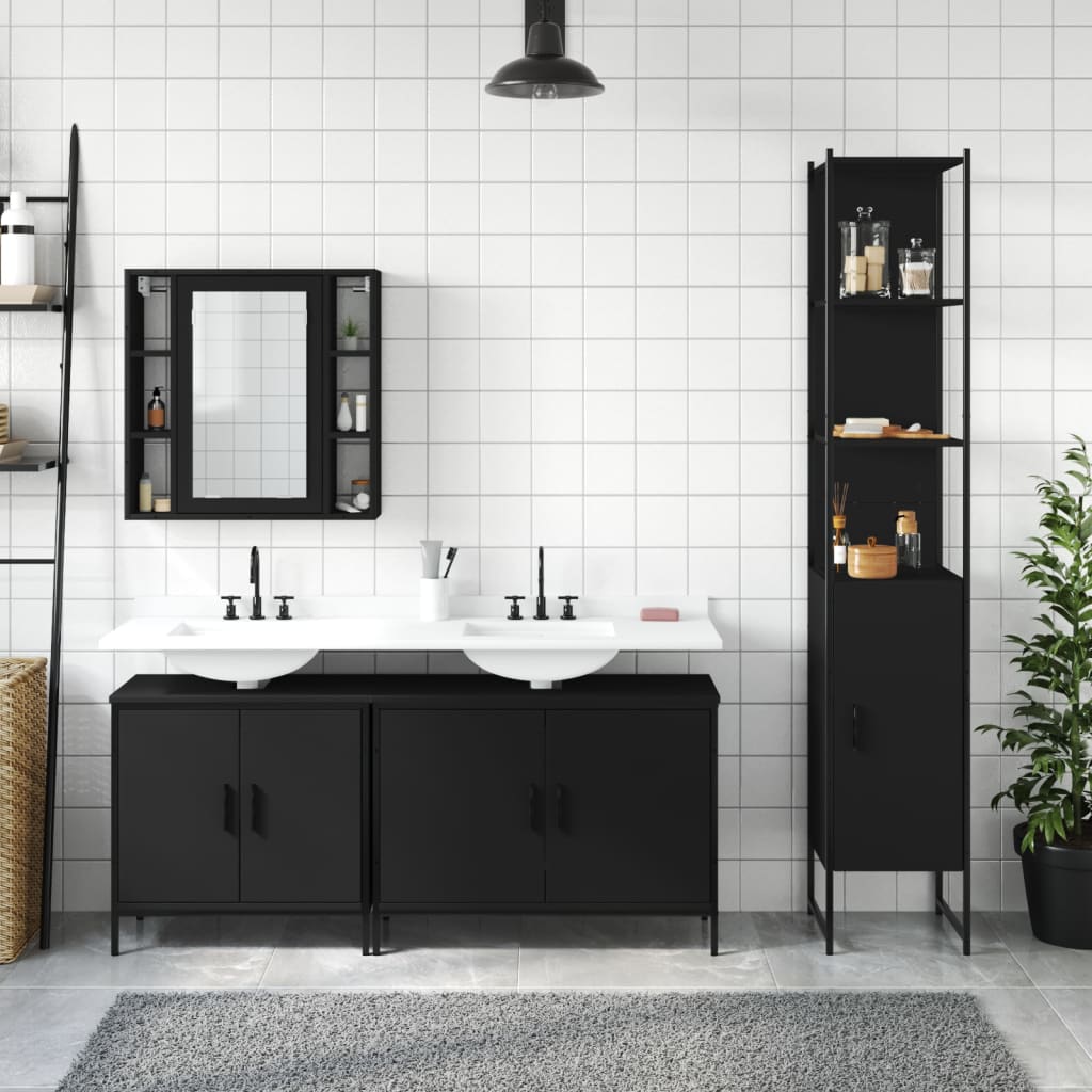 4-delige Badkamermeubelset bewerkt hout zwart is nu te koop bij PeponiXL, paradijselijk wonen!