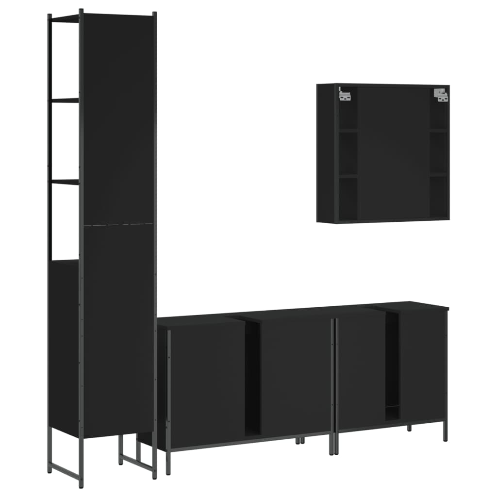 4-delige Badkamermeubelset bewerkt hout zwart is nu te koop bij PeponiXL, paradijselijk wonen!