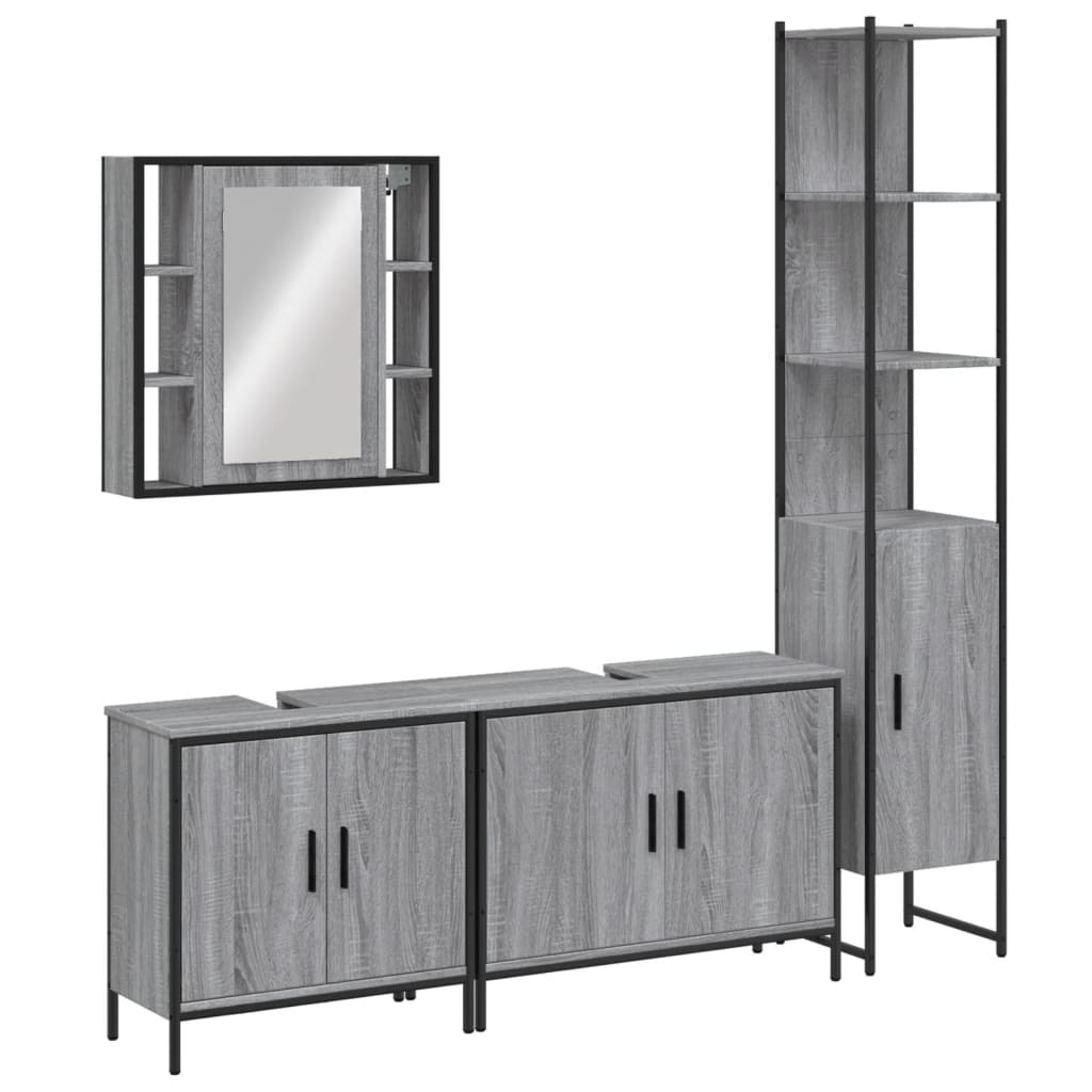 4-delige Badkamermeubelset bewerkt hout grijs sonoma eikenkleur is nu te koop bij PeponiXL, paradijselijk wonen!
