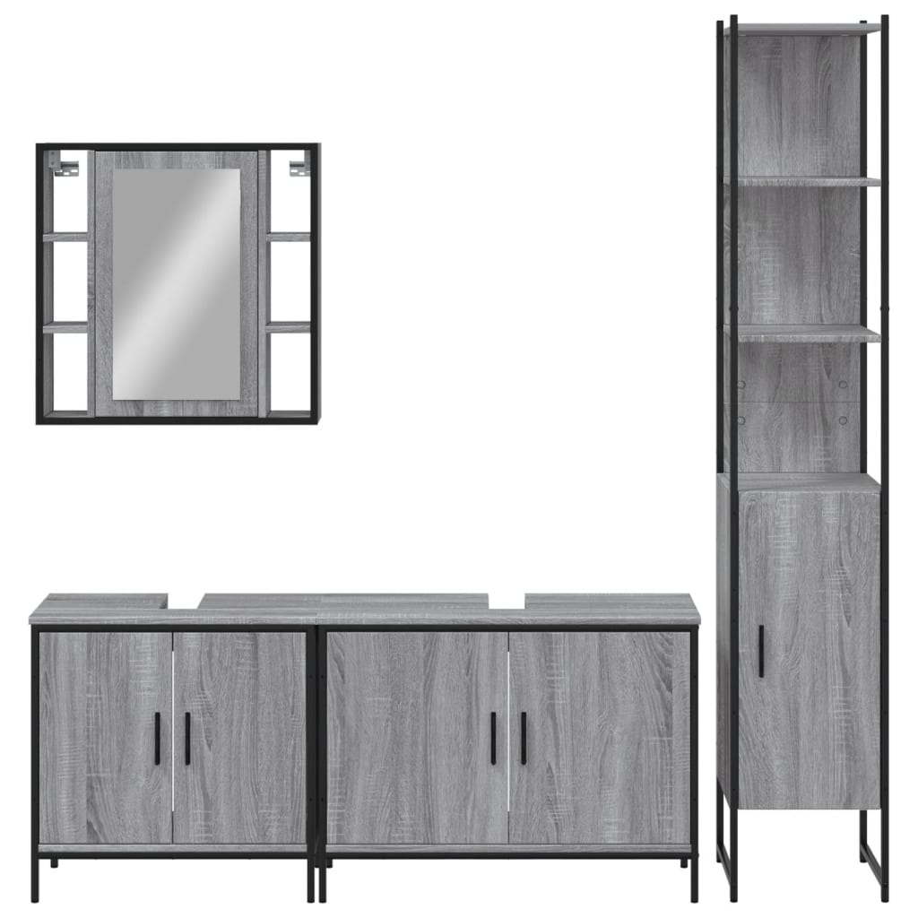 4-delige Badkamermeubelset bewerkt hout grijs sonoma eikenkleur is nu te koop bij PeponiXL, paradijselijk wonen!