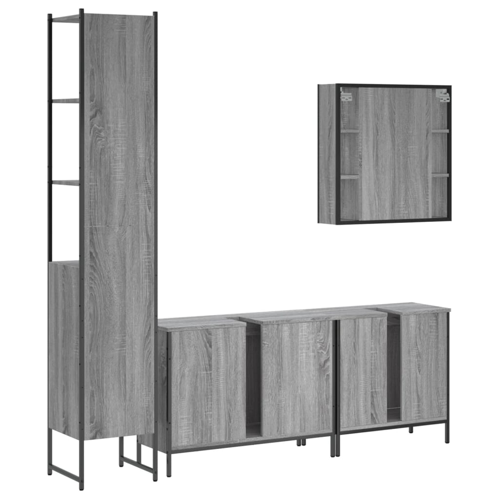 4-delige Badkamermeubelset bewerkt hout grijs sonoma eikenkleur is nu te koop bij PeponiXL, paradijselijk wonen!