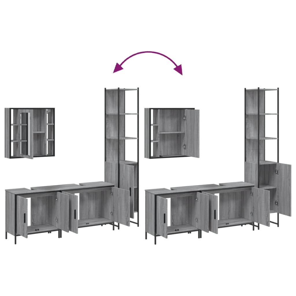 4-delige Badkamermeubelset bewerkt hout grijs sonoma eikenkleur is nu te koop bij PeponiXL, paradijselijk wonen!