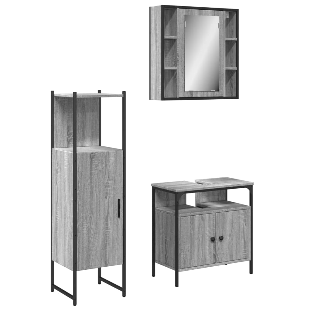3-delige Badkamermeubelset bewerkt hout grijs sonoma eikenkleur is nu te koop bij PeponiXL, paradijselijk wonen!