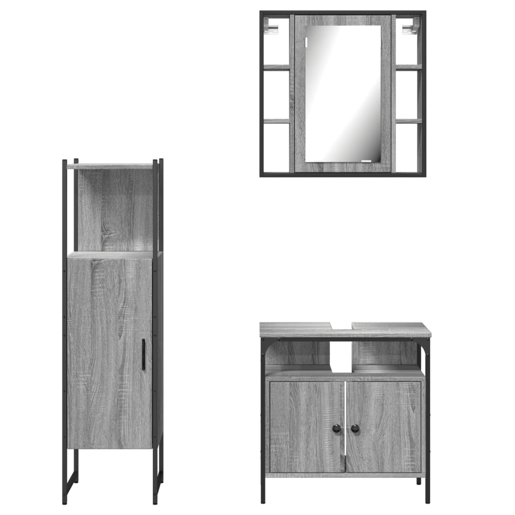 3-delige Badkamermeubelset bewerkt hout grijs sonoma eikenkleur is nu te koop bij PeponiXL, paradijselijk wonen!