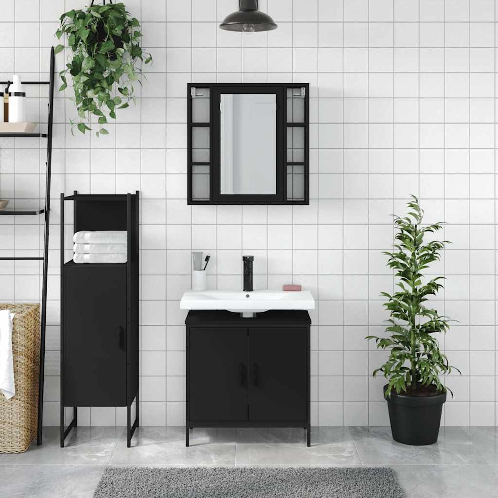 3-delige Badkamerkastenset bewerkt hout zwart is nu te koop bij PeponiXL, paradijselijk wonen!