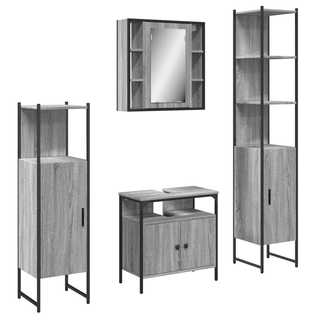 4-delige Badkamermeubelset bewerkt hout grijs sonoma eikenkleur is nu te koop bij PeponiXL, paradijselijk wonen!