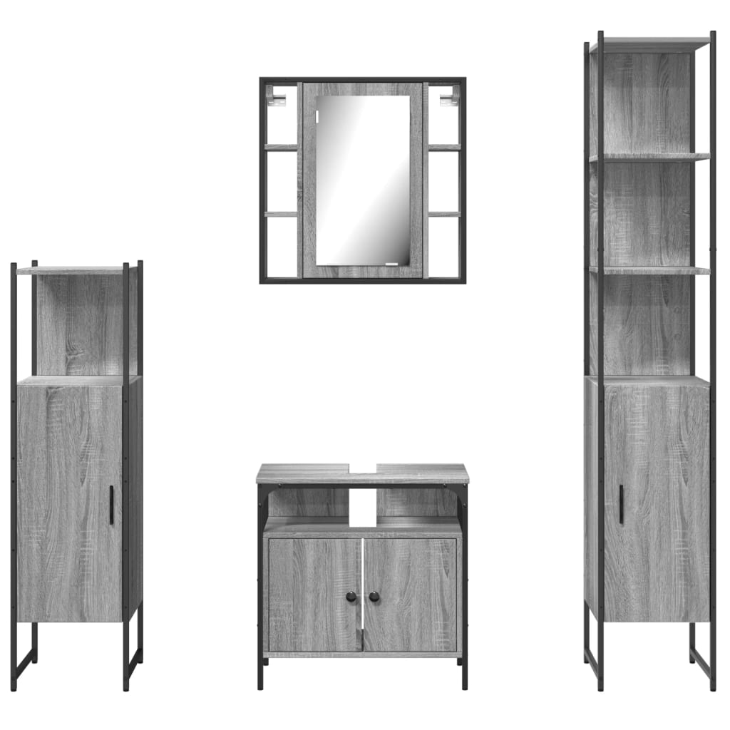 4-delige Badkamermeubelset bewerkt hout grijs sonoma eikenkleur is nu te koop bij PeponiXL, paradijselijk wonen!