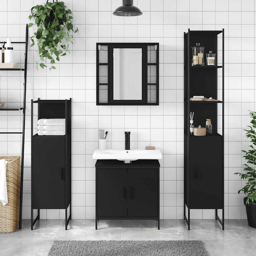 4-delige Badkamermeubelset bewerkt hout zwart is nu te koop bij PeponiXL, paradijselijk wonen!