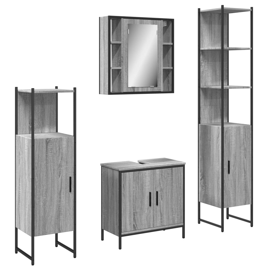 4-delige Badkamermeubelset bewerkt hout grijs sonoma eikenkleur is nu te koop bij PeponiXL, paradijselijk wonen!