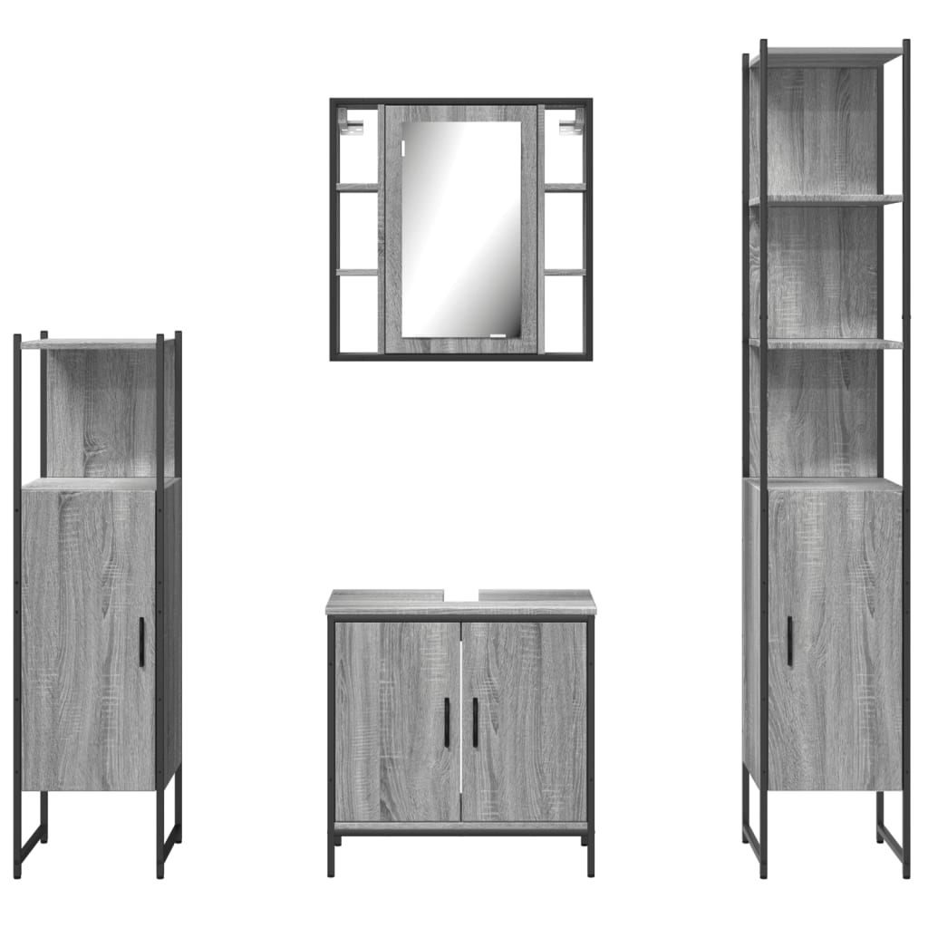 4-delige Badkamermeubelset bewerkt hout grijs sonoma eikenkleur is nu te koop bij PeponiXL, paradijselijk wonen!