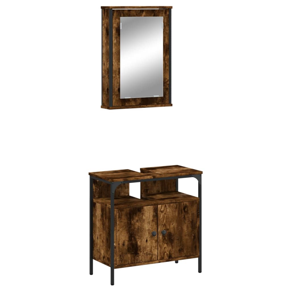 2-delige Badkamermeubelset bewerkt hout gerookt eikenkleurig is nu te koop bij PeponiXL, paradijselijk wonen!