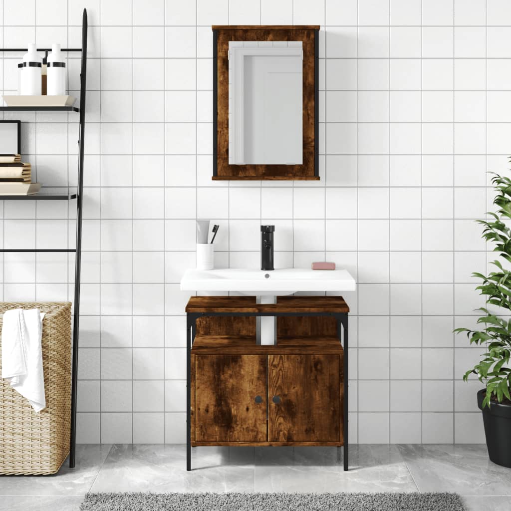 2-delige Badkamermeubelset bewerkt hout gerookt eikenkleurig is nu te koop bij PeponiXL, paradijselijk wonen!