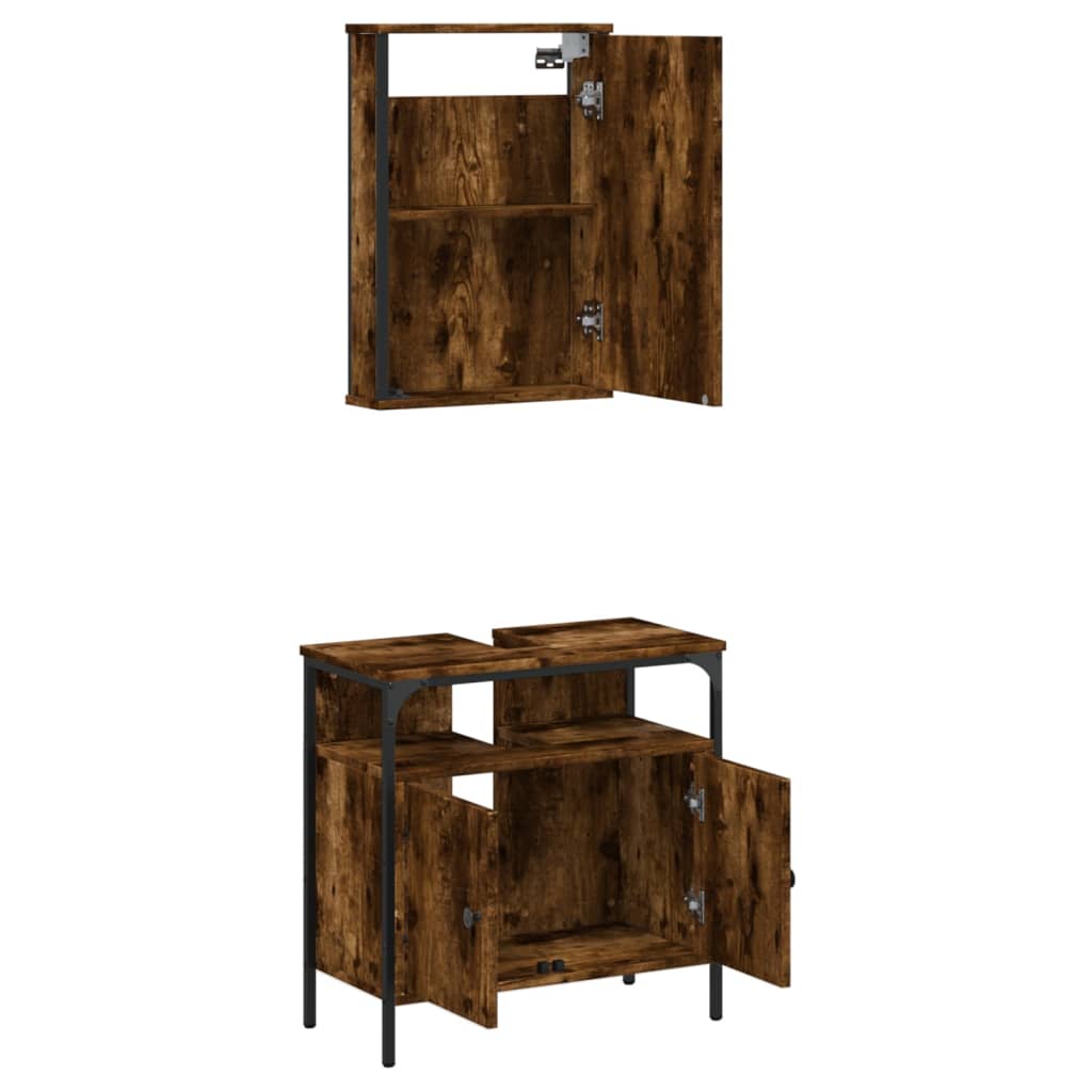 2-delige Badkamermeubelset bewerkt hout gerookt eikenkleurig is nu te koop bij PeponiXL, paradijselijk wonen!