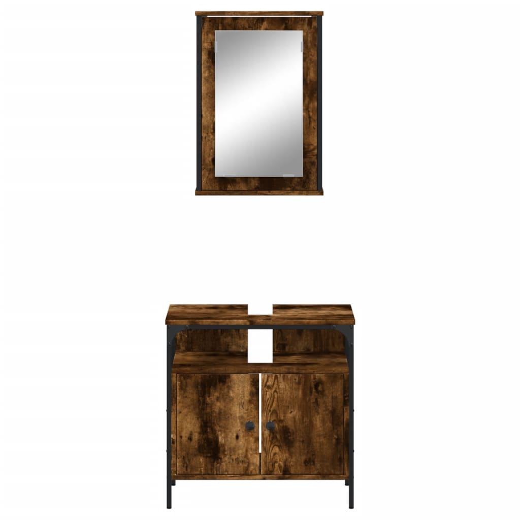 2-delige Badkamermeubelset bewerkt hout gerookt eikenkleurig is nu te koop bij PeponiXL, paradijselijk wonen!