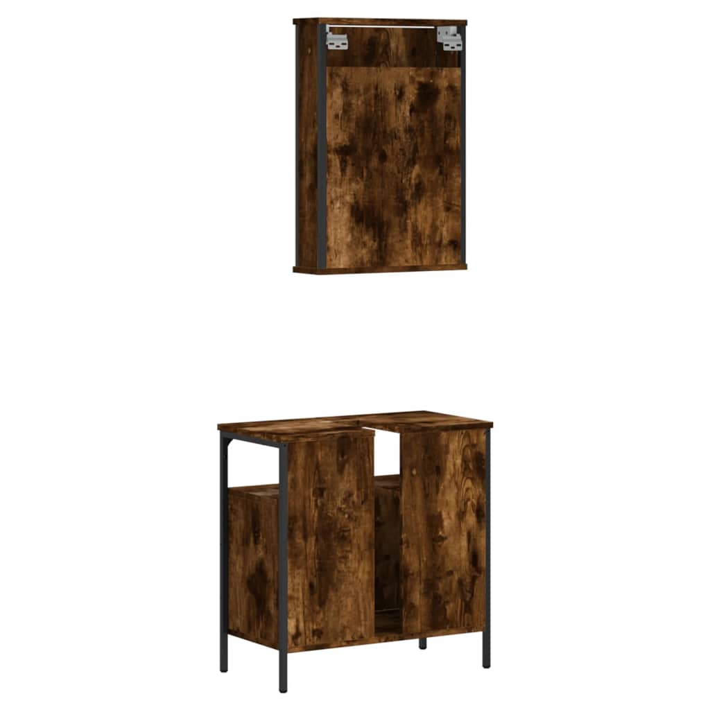 2-delige Badkamermeubelset bewerkt hout gerookt eikenkleurig is nu te koop bij PeponiXL, paradijselijk wonen!
